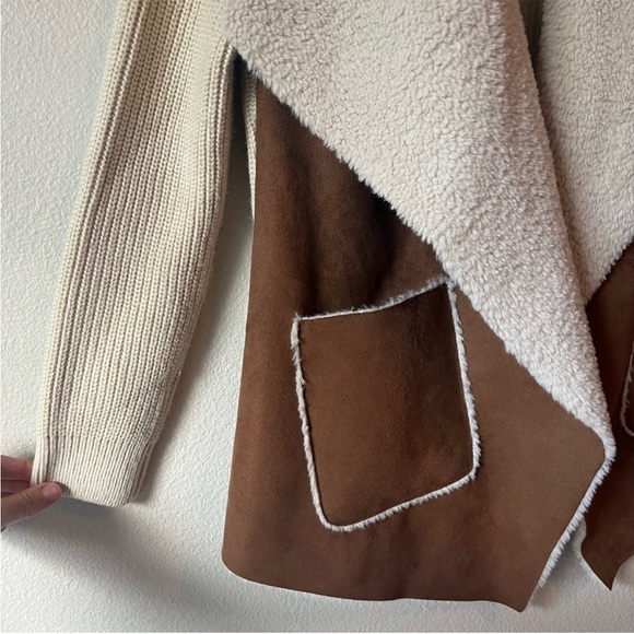 Anthropologie Moth Mixed Media Faux Suede Knit Cardigan Jacket Size XS - Picture 3 of 9